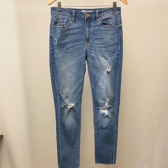 KanCan 11 (29) Skinny Jeans Mid Rise Stretch Distressed Womens Raw Hem SP1342-1 - Picture 11 of 12